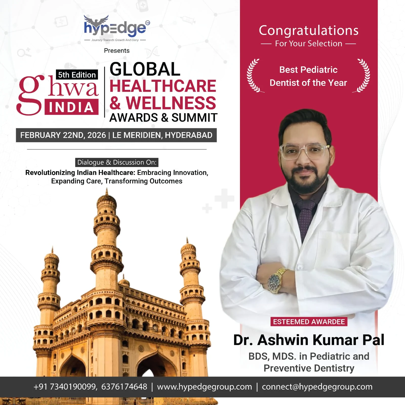 Global Healthcare and Wellness Awards selection graphic featuring Dr. Ashwin Kumar Pal