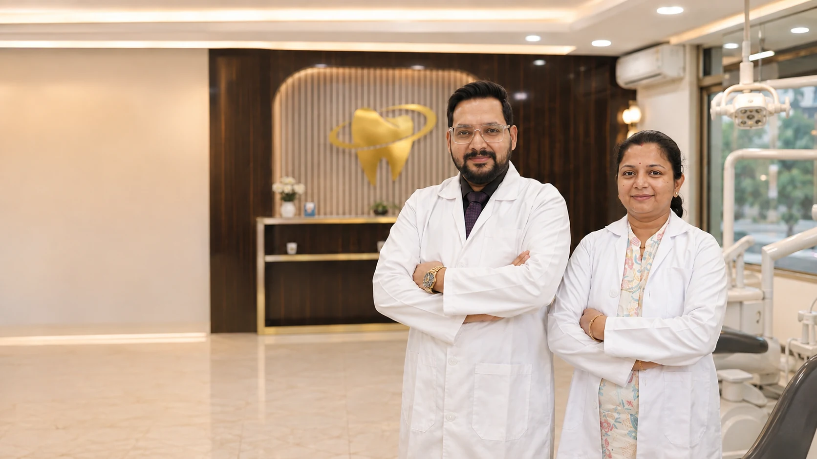 Dr. Ashwin Kumar Pal and Dr. Diksha Pal inside the dental clinic